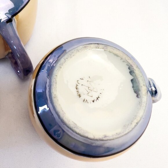 Japanese Vintage Lusterware Sugar & Creamer Set Iridescent Purple Glaze - Picture 5 of 10